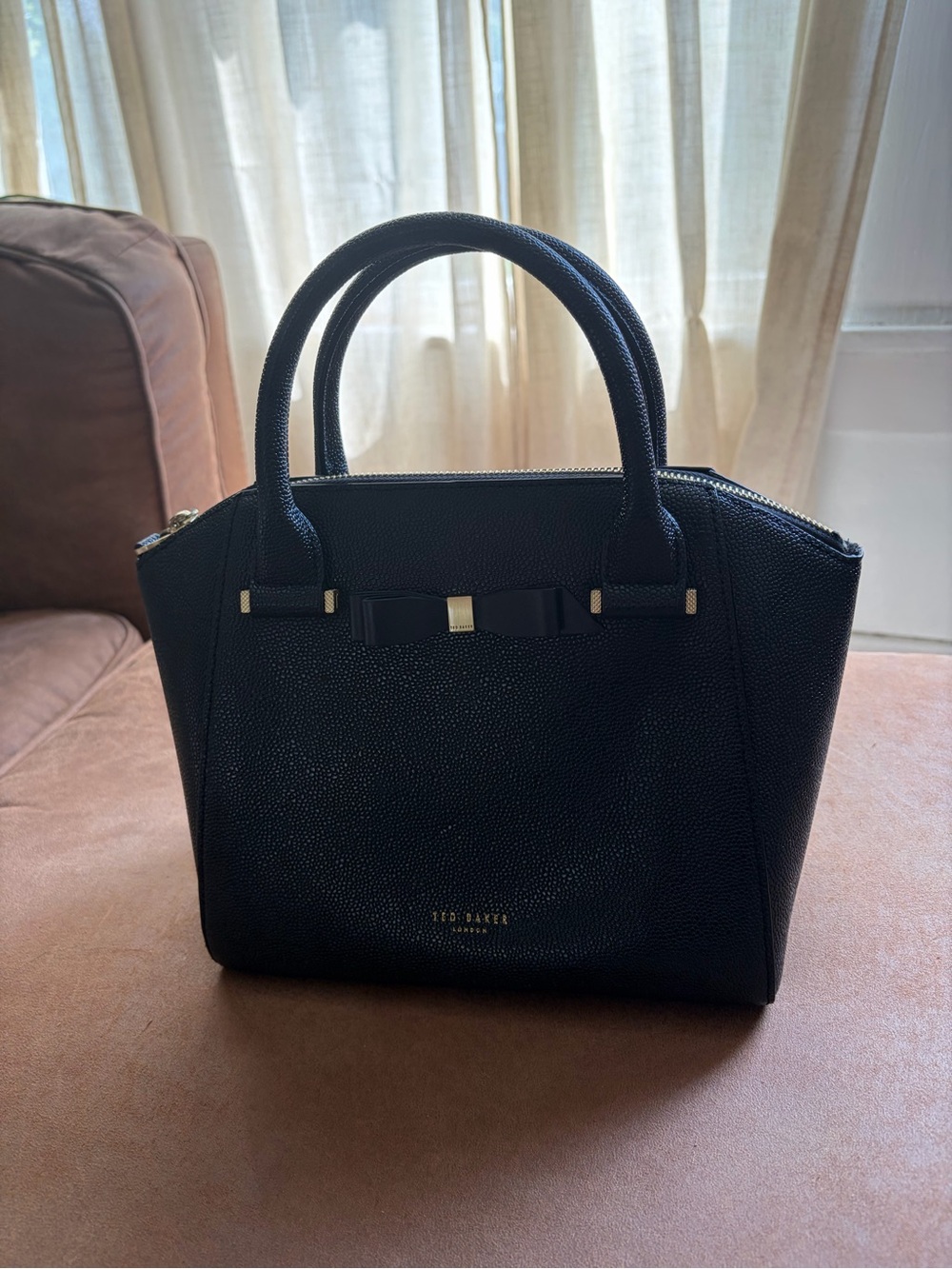 Ted Baker London Black Pebbled Leather Bow Satchel Handbag